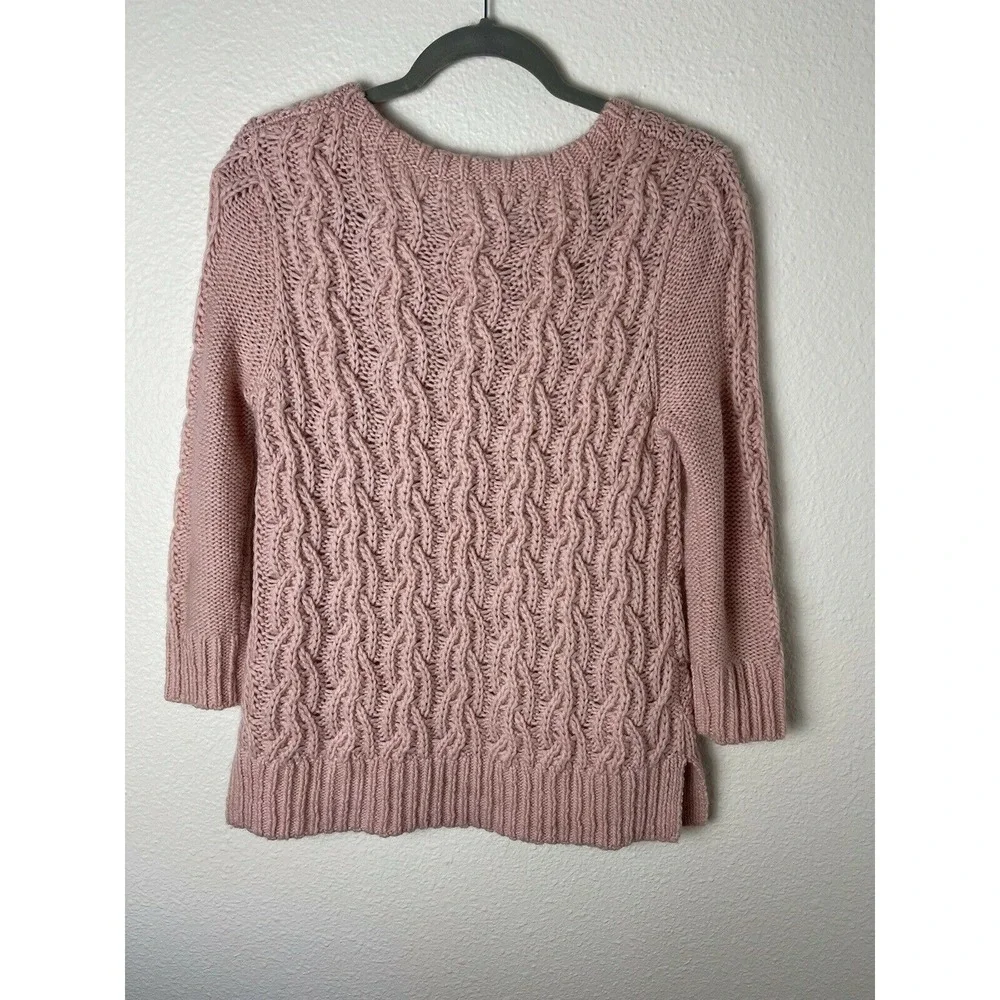 Women' Ann‎ Taylor LOFT Pink Blush Chunky Knit 3/4 Sleeve Boatneck Sweater Sz M